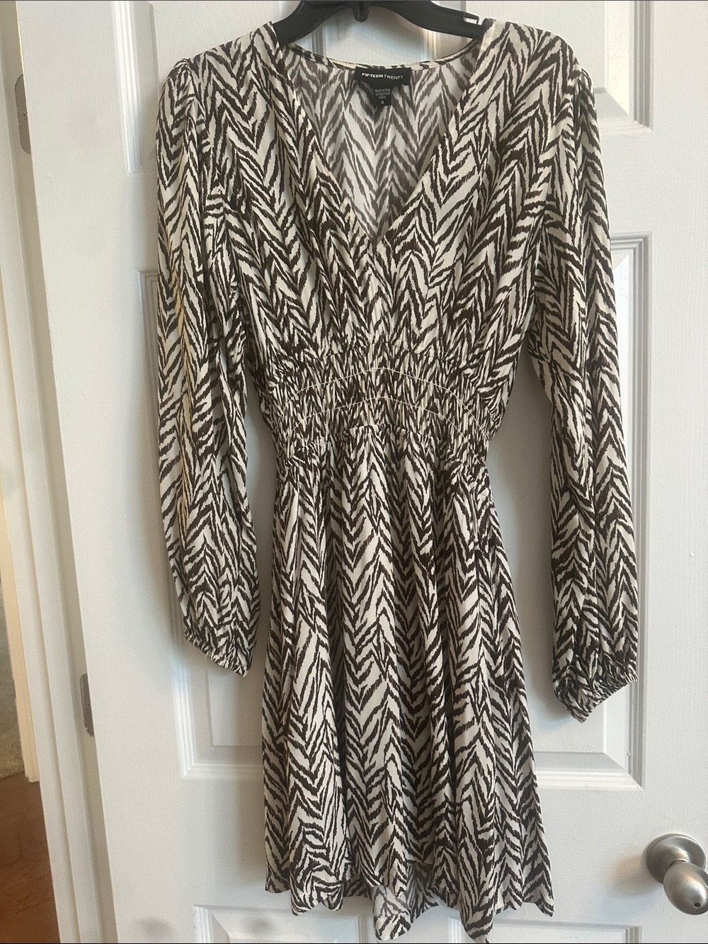 Fifteen Twenty Black & White Printed Long Sleeve Dress